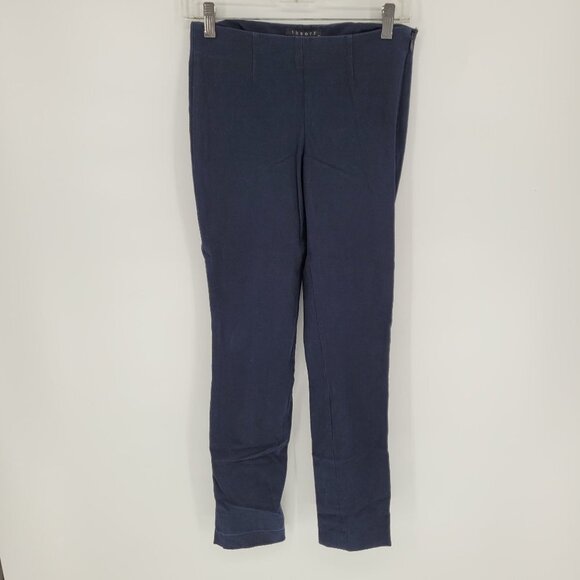 Theory womens 2 navy blue Belisa 2 scroll dart detail stretch trouser pant - Picture 11 of 11